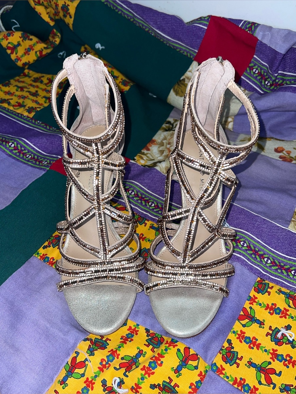 ANTONIO MELANI Blush Rhinestone Strappy Gladiator Heels